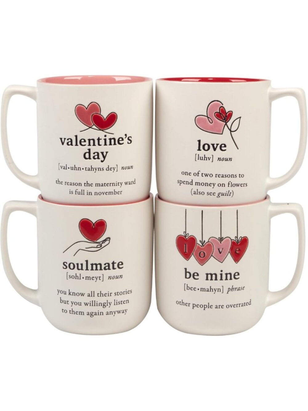 Valentine's Day 18 oz. Mug Set of 4 - Cute Coffee Cups for Couples & Gifts